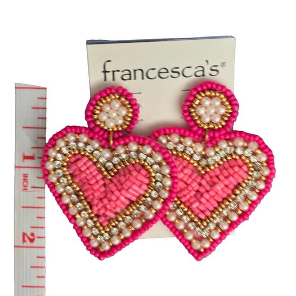 Francesca's Heart Beads and Pearl Chandelier Earrings - Picture 5 of 5